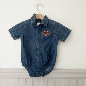 Harley-Davidson Baby 18 Months 100% Cotton Blue Denim Graphic Bodysuit Creeper